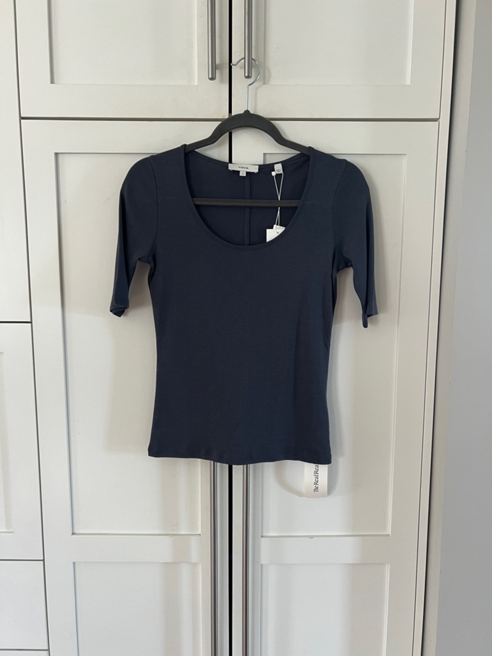 Vince Navy Scoop Neck Short Sleeve Top
